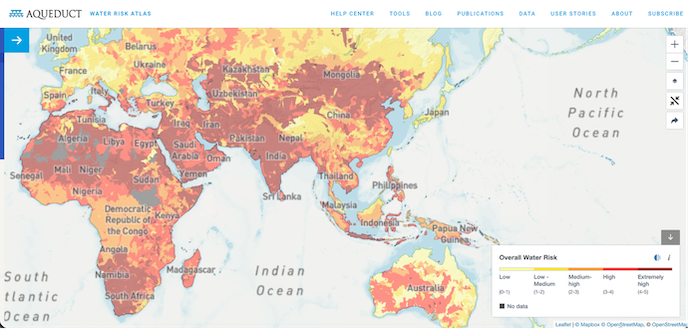 ภาพแสดงระดับ Water Stress ของประเทศไทยและภูมิภาคเอเชียตะวันออกเฉียงใต้