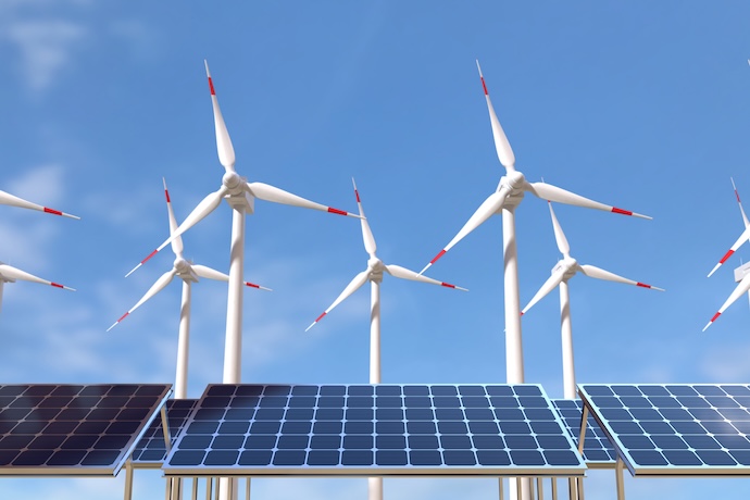 Solar Panels Wind Turbines Green Energy Concept