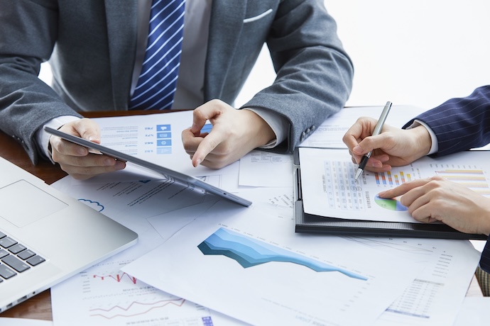 Businessmen Elegant Suits Business Meeting Discussing New Project Office